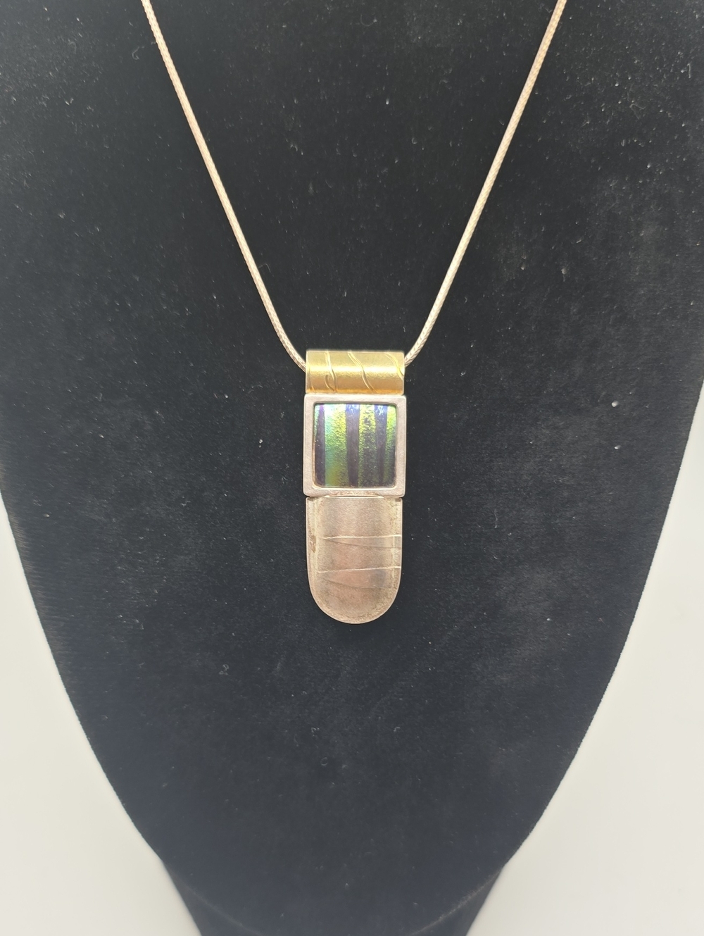 Handmade Sterling Silver 18k Pendant Necklace with Iridescent Inlay